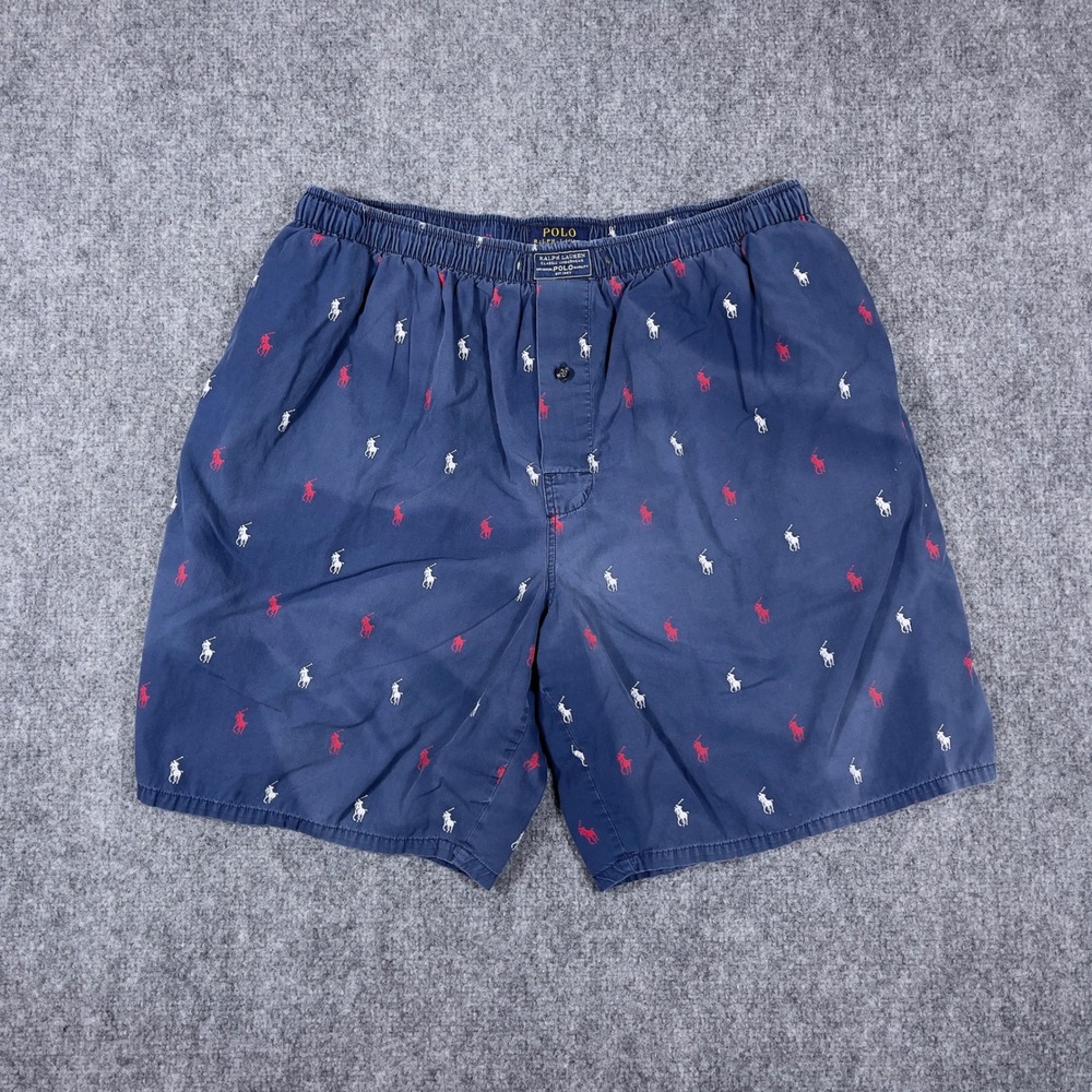 Polo Ralph Lauren Lounge Shorts Mens M Navy Blue All Over Pony Logo Print